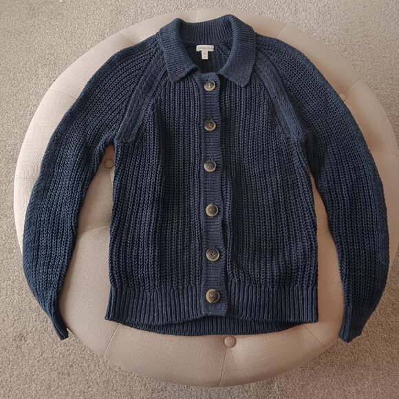 Garnet Hill Navy cardigan sweater with collared neckline / Size XS - Picture 3 of 7